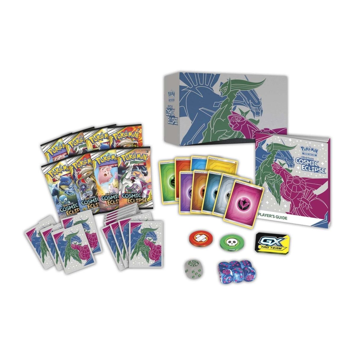 Pokémon TCG Sun & Moon Cosmic Eclipse Elite Trainer Box – 8 Booster Packs with Arceus, Dialga & Palkia Card Sleeves